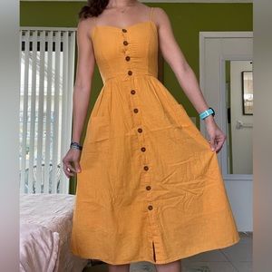 Midi-Length Mustard Yellow Button Down Dress